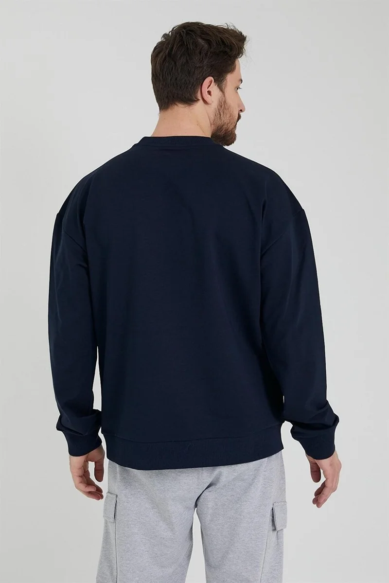 Odelon Men's Crew Neck Oversize Sweatshirt Navy Blue