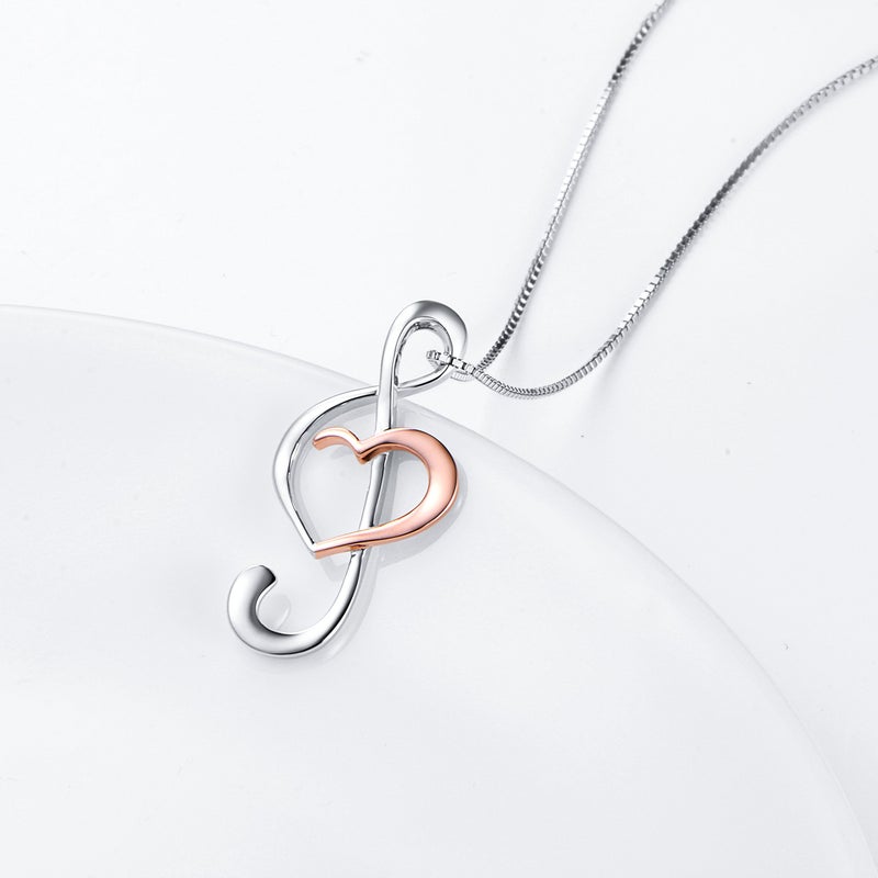 DAOCHONG 925 Sterling Silver Musical Note Treble Clef Rose Gold Plated Music Heart Pendant Necklace Jewelry for Women Graduation Christmas, Box Chain 18" (Rose Gold Plated) - Image 3