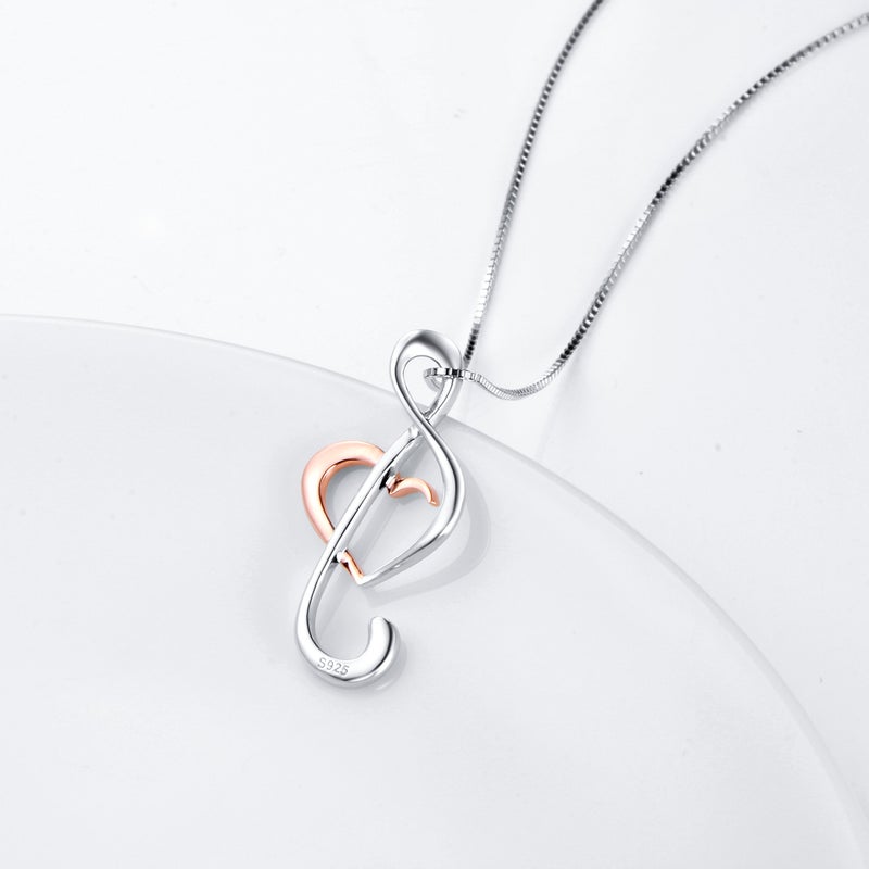 DAOCHONG 925 Sterling Silver Musical Note Treble Clef Rose Gold Plated Music Heart Pendant Necklace Jewelry for Women Graduation Christmas, Box Chain 18" (Rose Gold Plated) - Image 4