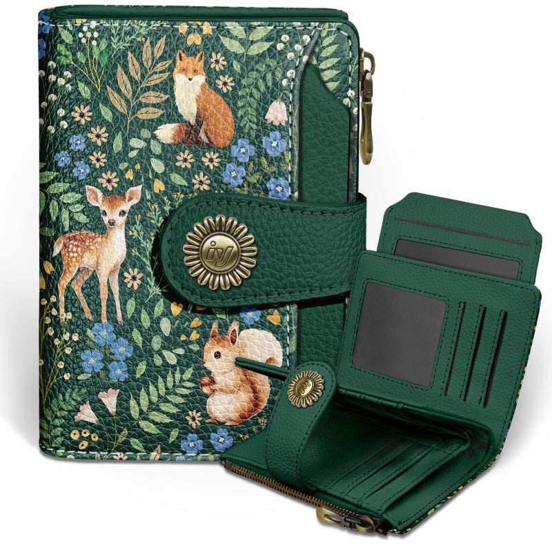 Icycay Squirrels Wallet Women Small RFID Blocking Bifold, Credit Card Holder, Zipper Coin Pocket, Cute, PU Leather, Compact, Travel, ID Window, 14 Card Slots, Cash Purse, Ladies Woman Female Girls - Image 1