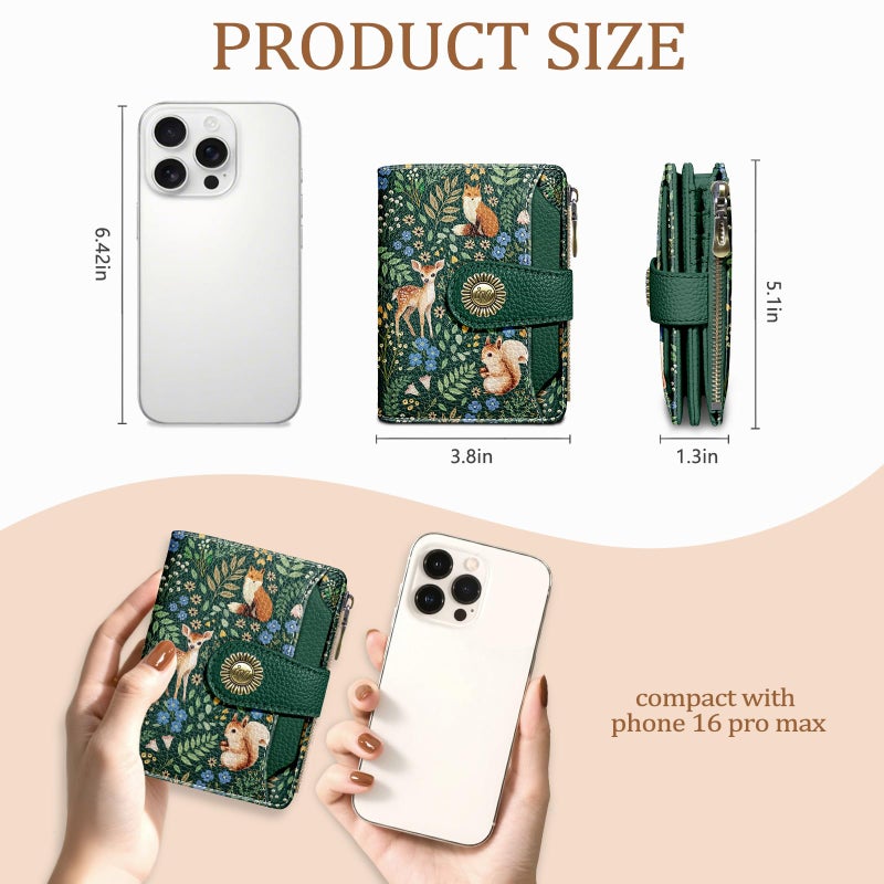 Icycay Squirrels Wallet Women Small RFID Blocking Bifold, Credit Card Holder, Zipper Coin Pocket, Cute, PU Leather, Compact, Travel, ID Window, 14 Card Slots, Cash Purse, Ladies Woman Female Girls - Image 4