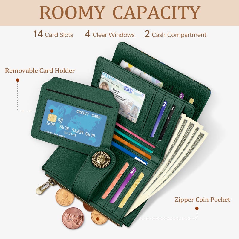 Icycay Squirrels Wallet Women Small RFID Blocking Bifold, Credit Card Holder, Zipper Coin Pocket, Cute, PU Leather, Compact, Travel, ID Window, 14 Card Slots, Cash Purse, Ladies Woman Female Girls - Image 2