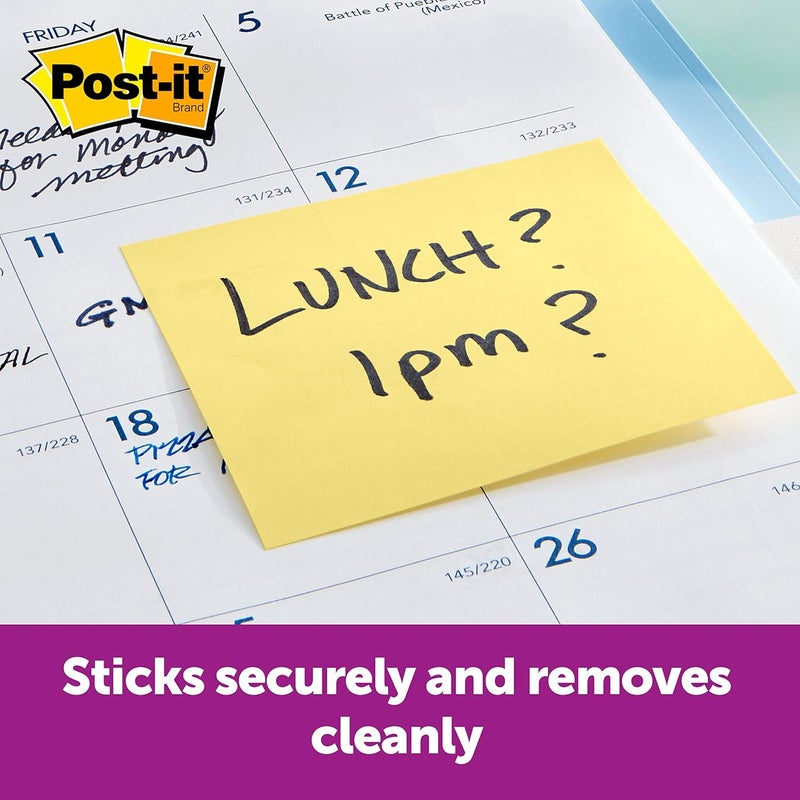 Post-it ملاحظات بوست-إت باللون الأصفر الكناري 654، 3 × 3 بوصة، 12 دفتر/عبوة، 1200 ورقة إجمالية - Image 3