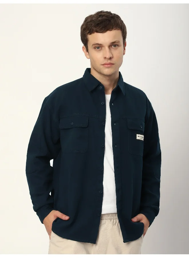 بيونغ Navy Blue Double Yoke Overshirt