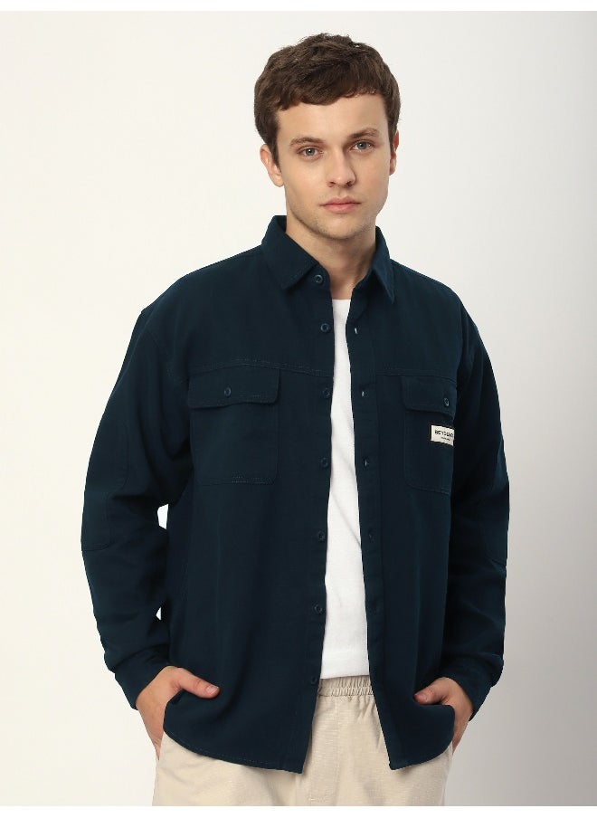 Beyoung Navy Blue Double Yoke Overshirt  - Image 1