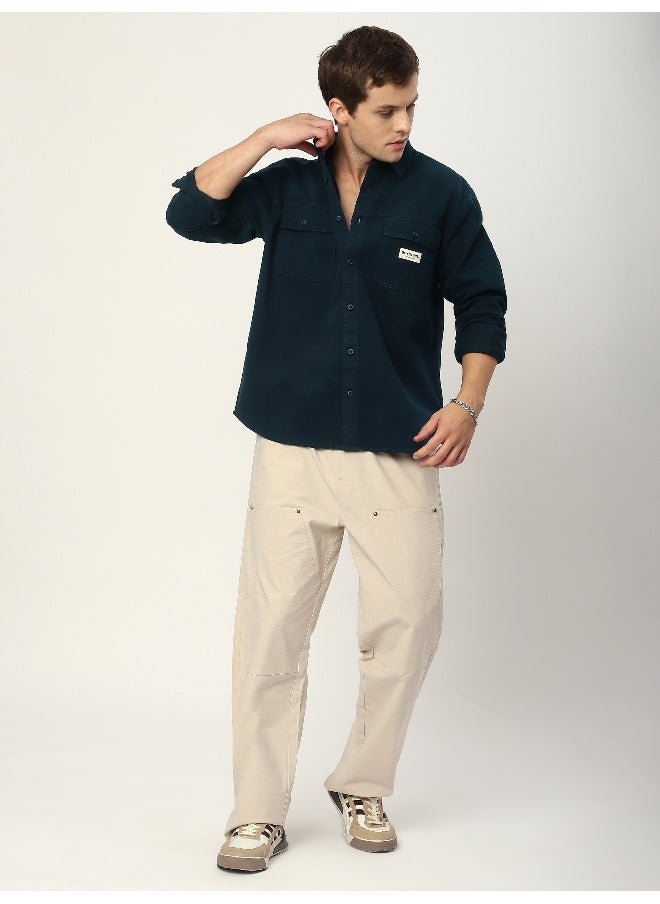 Beyoung Navy Blue Double Yoke Overshirt  - Image 3