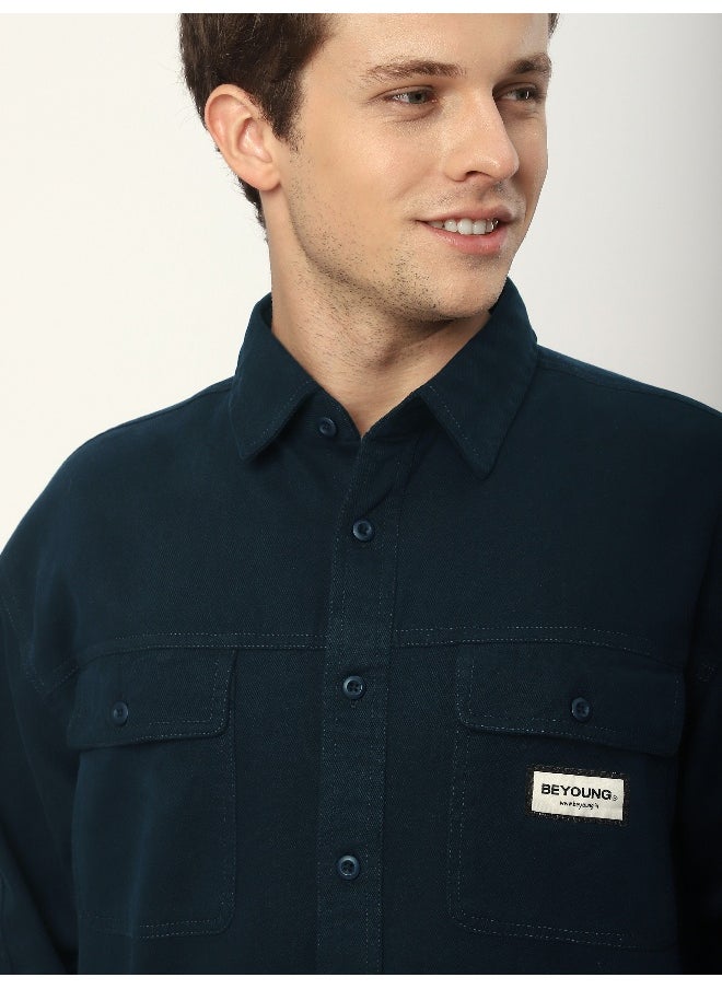 Beyoung Navy Blue Double Yoke Overshirt  - Image 5
