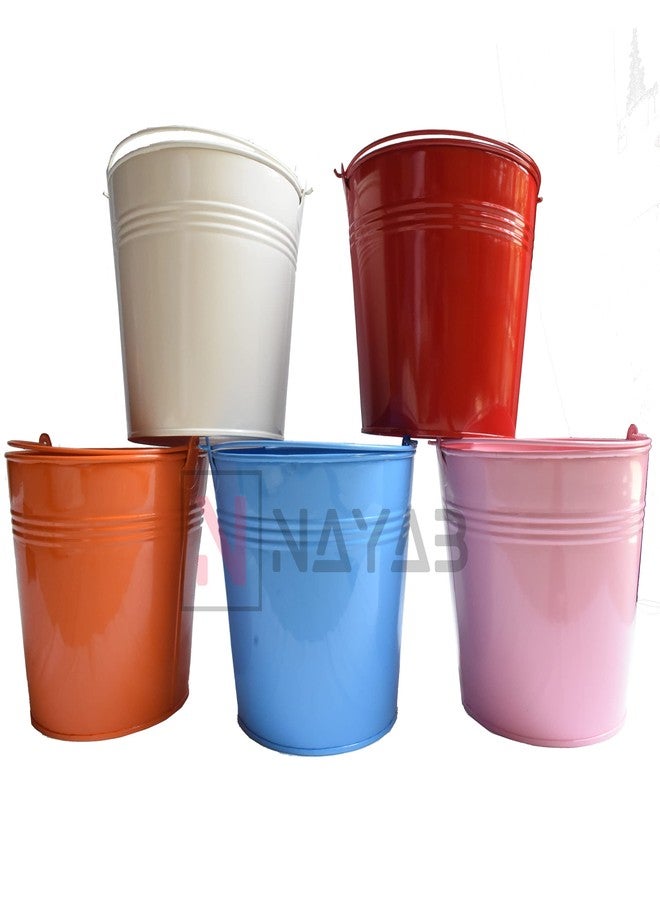 NAYAB Colorful Mini Metal Tinplate Galvanized Pail Bucket Kids Toy Chocolates Candy Cute Favors Box Wedding Party Decorations Festival Gifts (7.5 inch) - Image 1