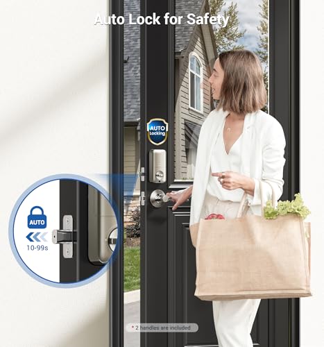 Veise Fingerprint Door Lock with 2 Lever Handles - Keyless Entry Door Lock, Electronic Keypad Deadbolt, Digital Smart Code & Front Handle Sets, Auto-Locking, Easy Installation, Satin Nickel - Image 5