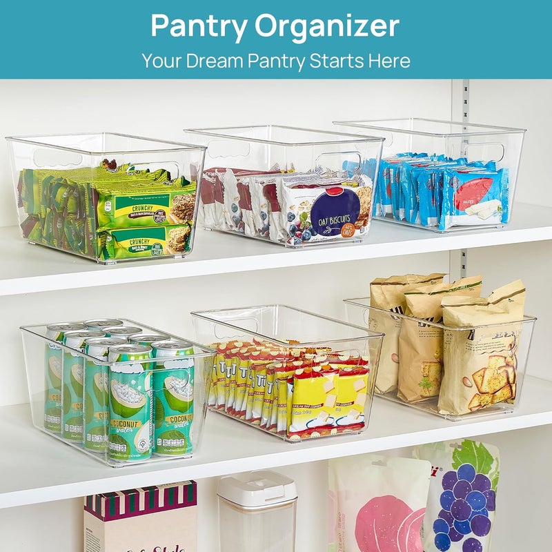 Vtopmart Clear Plastic Storage Bins, 6 PCS Pantry Organizer Bins with Handle for Refrigerator, Fridge, Cabinet, Kitchen, Countertops, Cupboard, Freezer Organization,Medium - Image 4