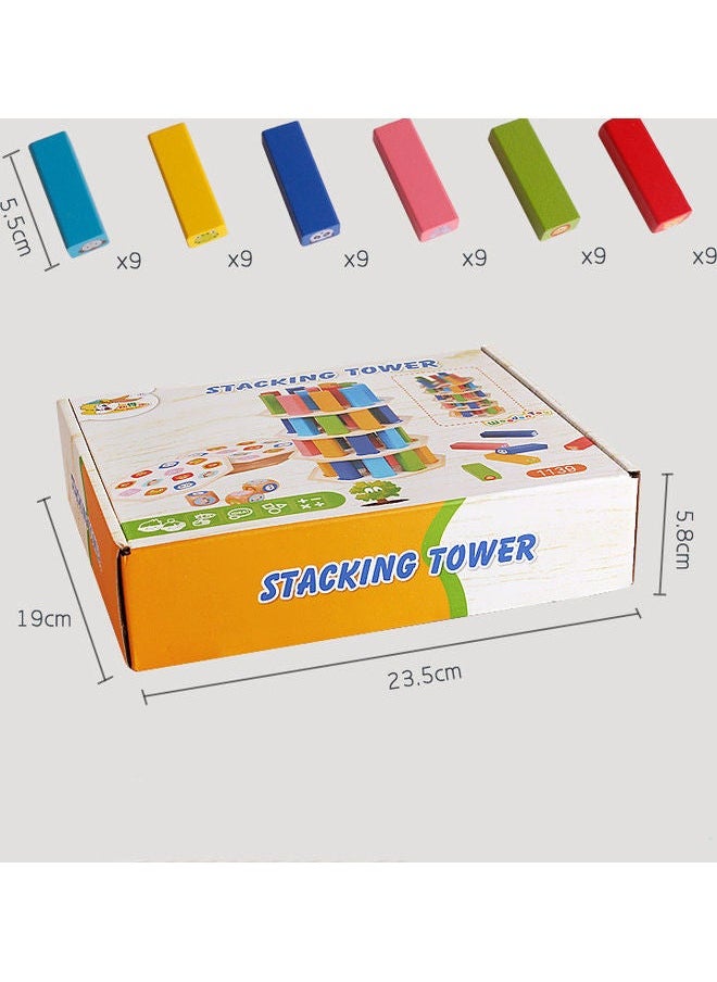 NIBEMINENT Children's Wooden 54 Stacked High Building Blocks Stacking Tower 30x30cm  - Image 4