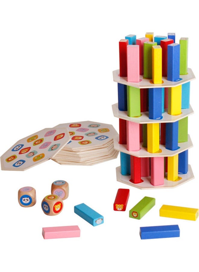 NIBEMINENT Children's Wooden 54 Stacked High Building Blocks Stacking Tower 30x30cm  - Image 1