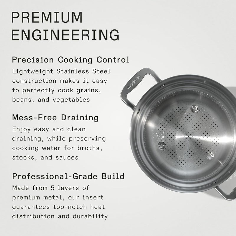 Madein Cookware - Stainless Steel Pasta Insert - Premium Stainless Steel - Professional Cookware - Crafted in Thailand - Fits 6 and 8 QT Stock Pots - Image 3