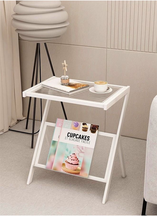 C&C Home - Multifunction Glass-top Sofa Side Table Accent End Table with Magazine Rack Bedside Nightstand Z Shaped Coffee Table Display Stand for Bedroom Living Room Small Space 50x37x57 cm - Image 1