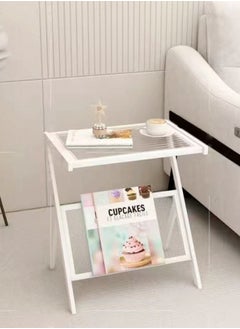 C&C Home Multifunction Glass-top Sofa Side Table Accent End Table with Magazine Rack Bedside Nightstand Z Shaped Coffee Table Display Stand for Bedroom Living Room Small Space 50x37x57 cm  - Image 3