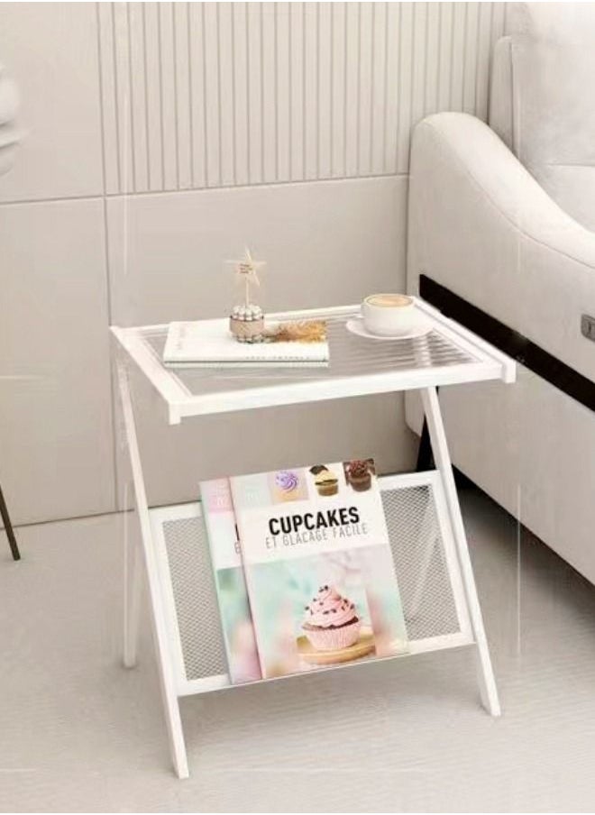 C&C Home - Multifunction Glass-top Sofa Side Table Accent End Table with Magazine Rack Bedside Nightstand Z Shaped Coffee Table Display Stand for Bedroom Living Room Small Space 50x37x57 cm - Image 1