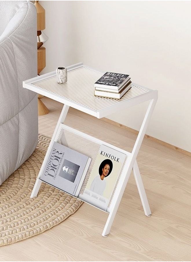C&C Home - Multifunction Glass-top Sofa Side Table Accent End Table with Magazine Rack Bedside Nightstand Z Shaped Coffee Table Display Stand for Bedroom Living Room Small Space 50x37x57 cm - Image 1