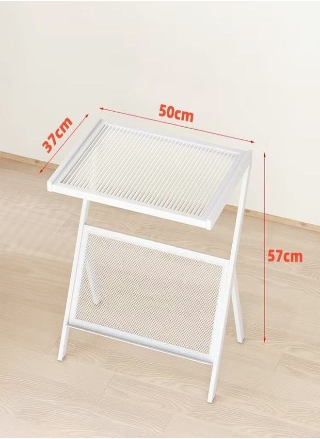 C&C Home - Multifunction Glass-top Sofa Side Table Accent End Table with Magazine Rack Bedside Nightstand Z Shaped Coffee Table Display Stand for Bedroom Living Room Small Space 50x37x57 cm - Image 1