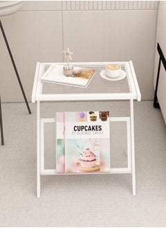 C&C Home Multifunction Glass-top Sofa Side Table Accent End Table with Magazine Rack Bedside Nightstand Z Shaped Coffee Table Display Stand for Bedroom Living Room Small Space 50x37x57 cm  - Image 2