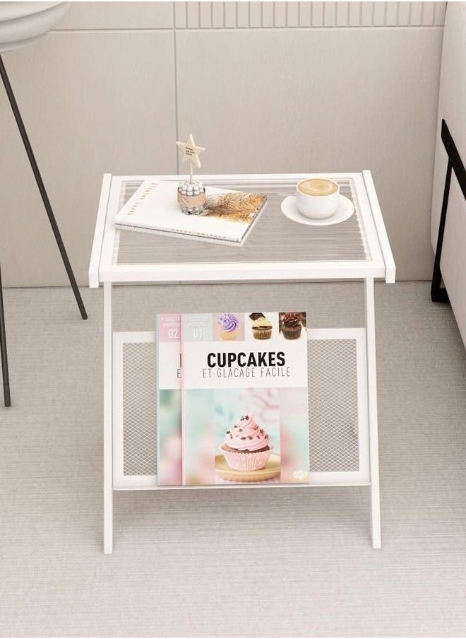 C&C Home - Multifunction Glass-top Sofa Side Table Accent End Table with Magazine Rack Bedside Nightstand Z Shaped Coffee Table Display Stand for Bedroom Living Room Small Space 50x37x57 cm - Image 1