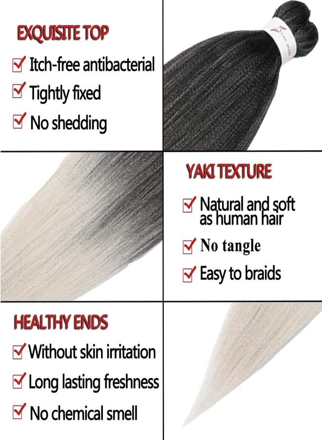 ShowCoco 8 Packs Pre-stretched Braiding Hair 26" Ombre Braiding Hair Hot Water Setting Synthetic Fiber Crochet Braiding Hair Ombre Black to Gray (26Inch,#1B/Silver) - Image 3