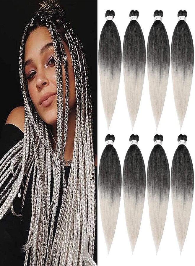 ShowCoco 8 Packs Pre-stretched Braiding Hair 26" Ombre Braiding Hair Hot Water Setting Synthetic Fiber Crochet Braiding Hair Ombre Black to Gray (26Inch,#1B/Silver) - Image 1