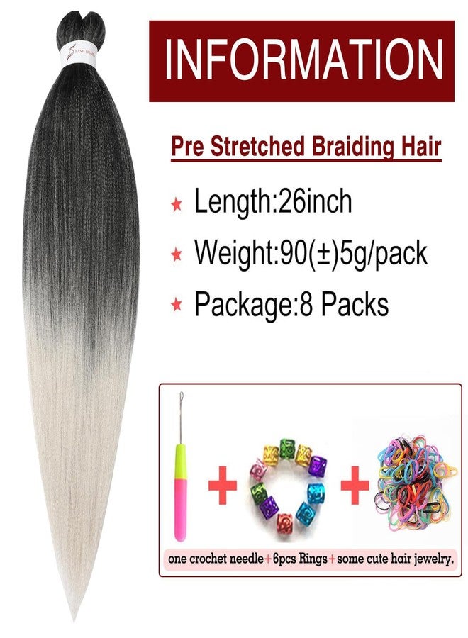 ShowCoco 8 Packs Pre-stretched Braiding Hair 26" Ombre Braiding Hair Hot Water Setting Synthetic Fiber Crochet Braiding Hair Ombre Black to Gray (26Inch,#1B/Silver) - Image 2