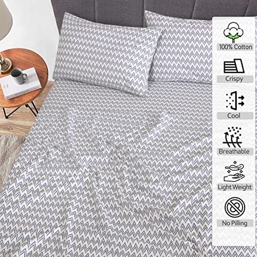 RUVANTI 100 Cotton Percale Sheets Twin Size Crisp Cooling Bed Sheets for Hot Sleepers Deep Pocket 16 Soft Breathable Durable HotelStyle 3 Piece Set Chevron - Image 3