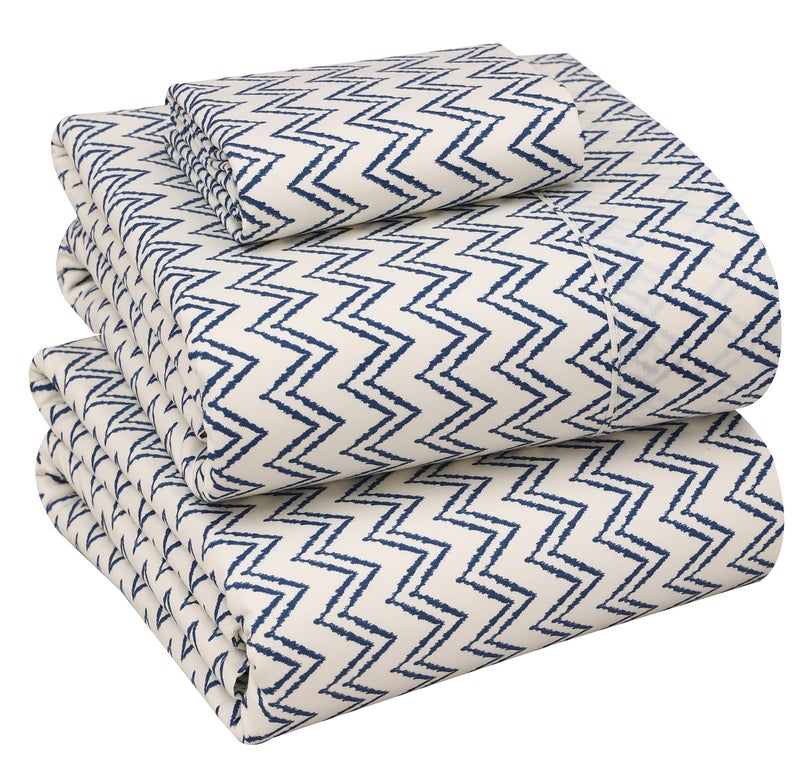 RUVANTI 100 Cotton Percale Sheets Twin Size Crisp Cooling Bed Sheets for Hot Sleepers Deep Pocket 16 Soft Breathable Durable HotelStyle 3 Piece Set Chevron - Image 2