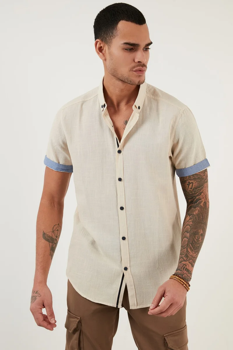 Buratti Cotton Slim Fit Button Collar Short Sleeve Shirt Men's SHIRT CF21S112546