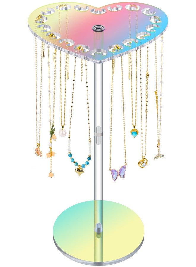 NiHome Iridescent Acrylic Rotating Necklace Holder Organizer, Heart-Shaped Top Multifunctional Jewelry Storage, Space-Saving Necklace Organizer, Keeps Vanity Neat Adds Decorative Touch - Image 1