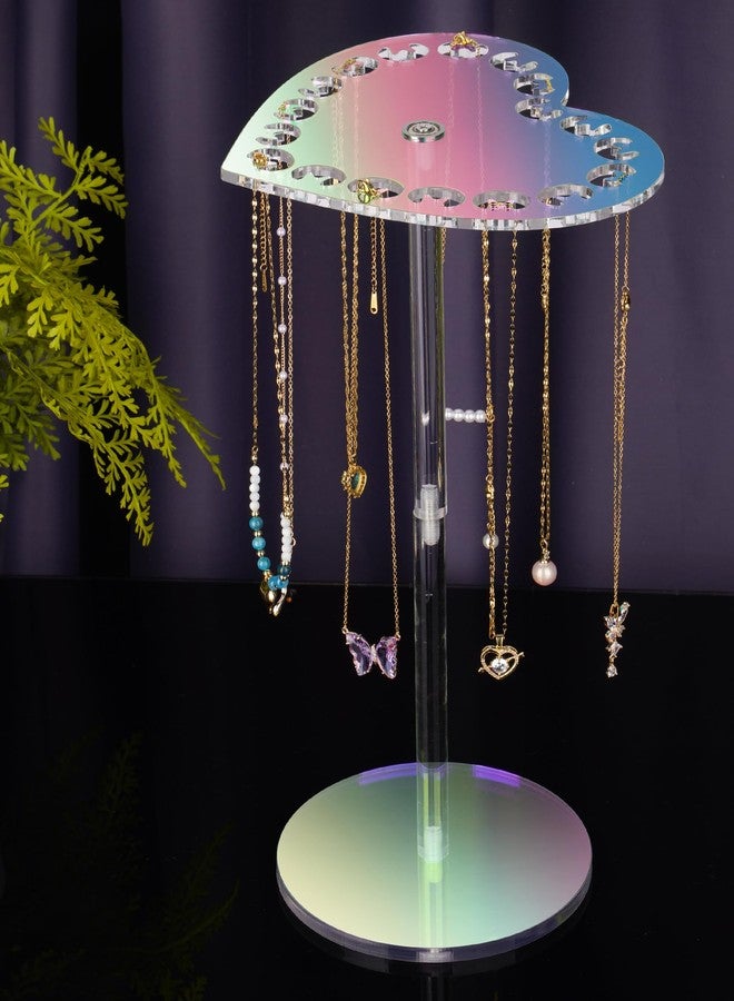 NiHome Iridescent Acrylic Rotating Necklace Holder Organizer, Heart-Shaped Top Multifunctional Jewelry Storage, Space-Saving Necklace Organizer, Keeps Vanity Neat Adds Decorative Touch - Image 2