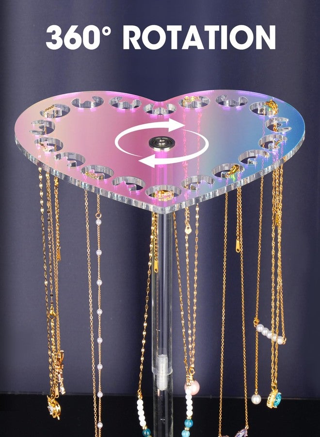 NiHome Iridescent Acrylic Rotating Necklace Holder Organizer, Heart-Shaped Top Multifunctional Jewelry Storage, Space-Saving Necklace Organizer, Keeps Vanity Neat Adds Decorative Touch - Image 3