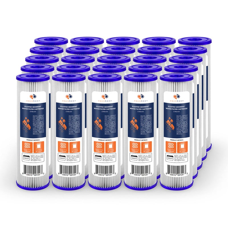 Aquaboon 5 Micron 10x2.5 Whole House Pleated Sediment Filter Cartridge for Well Water Filter Replacement Compatible with WFPFC3002, WHKF-WHPL, 25-Pack - Image 1
