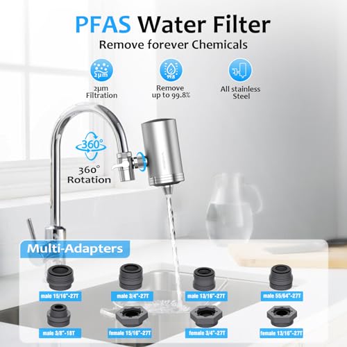 WINGSOL WINGSOL Stainless Steel Water Filter for Sink Faucet, NSF/ANSI 42 & 53, 360° Rotating Tap Purifier Reduces PFAS, Lead, Chlorine & Microplastics, 350 Gallons Long-Lasting for Kitchen & Bathroom - Image 2
