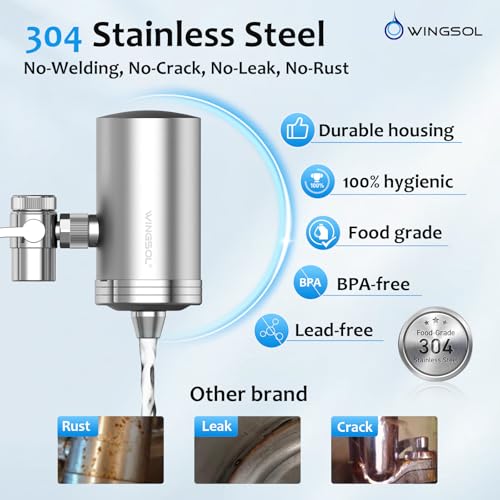 WINGSOL WINGSOL Stainless Steel Water Filter for Sink Faucet, NSF/ANSI 42 & 53, 360° Rotating Tap Purifier Reduces PFAS, Lead, Chlorine & Microplastics, 350 Gallons Long-Lasting for Kitchen & Bathroom - Image 4