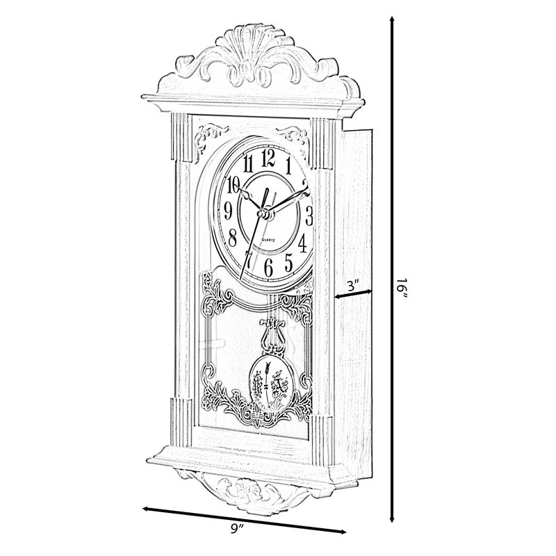 Clockswise Vintage Grandfather-Style Wall Clock with Wood-Effect Plastic Pendulum Battery-Operated for Home Decor Living Room Home Office Kitchen or Dining Room (Brown, 16 Inch) - Image 4
