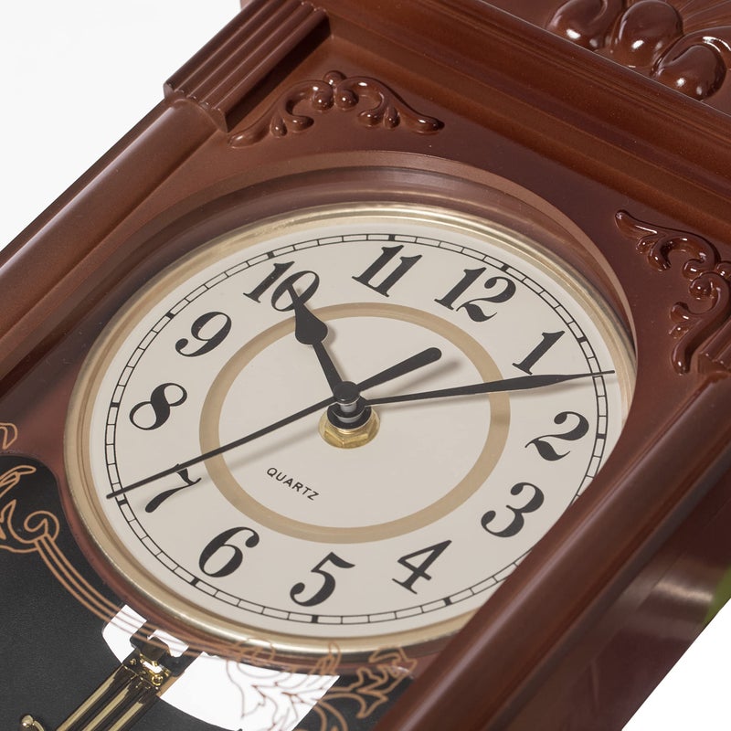 Clockswise Vintage Grandfather-Style Wall Clock with Wood-Effect Plastic Pendulum Battery-Operated for Home Decor Living Room Home Office Kitchen or Dining Room (Brown, 16 Inch) - Image 5