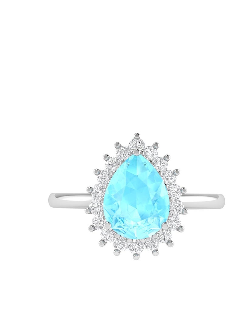 Capri Gold Diana Pear Aquamarine and Gleaming Diamond Ring in 18K White Gold  - Image 1