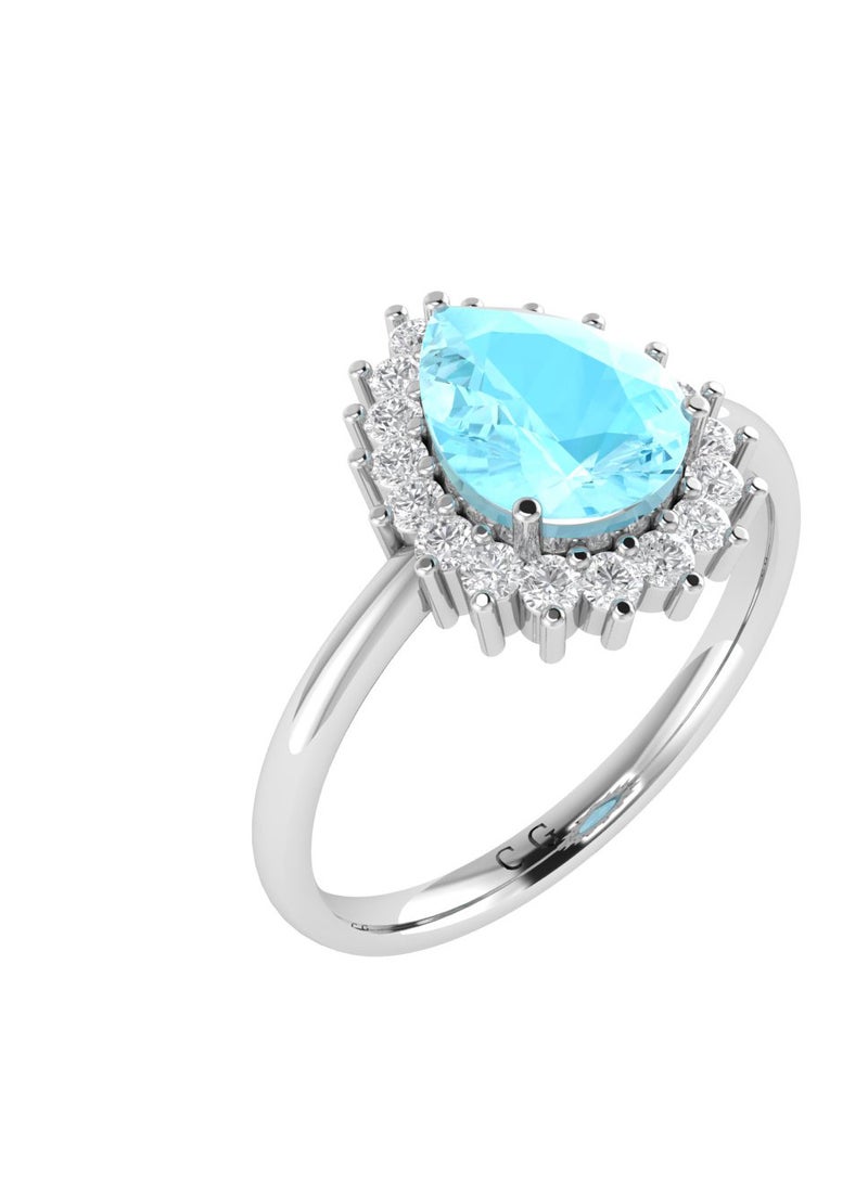 Capri Gold Diana Pear Aquamarine and Gleaming Diamond Ring in 18K White Gold  - Image 2