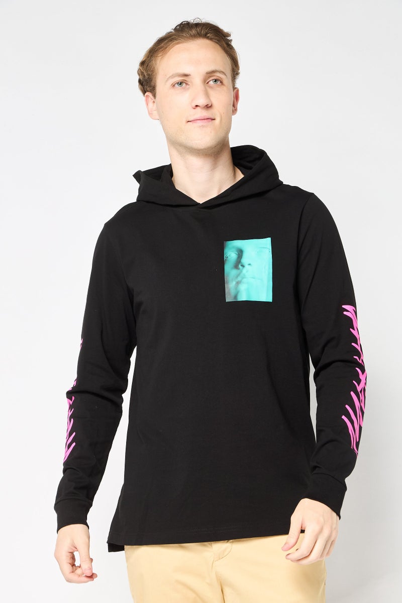 DIESEL Men Hooded Graphic Print Long Sleeves Sweatshirt, Black  - Image 1