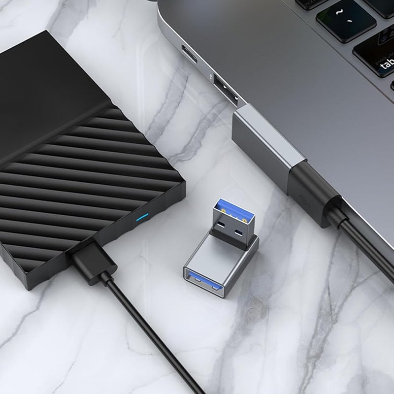 Grey USB 3.0 Up Angle Male To Female Extension Adapter Data Sync For Laptop PC - Image 2