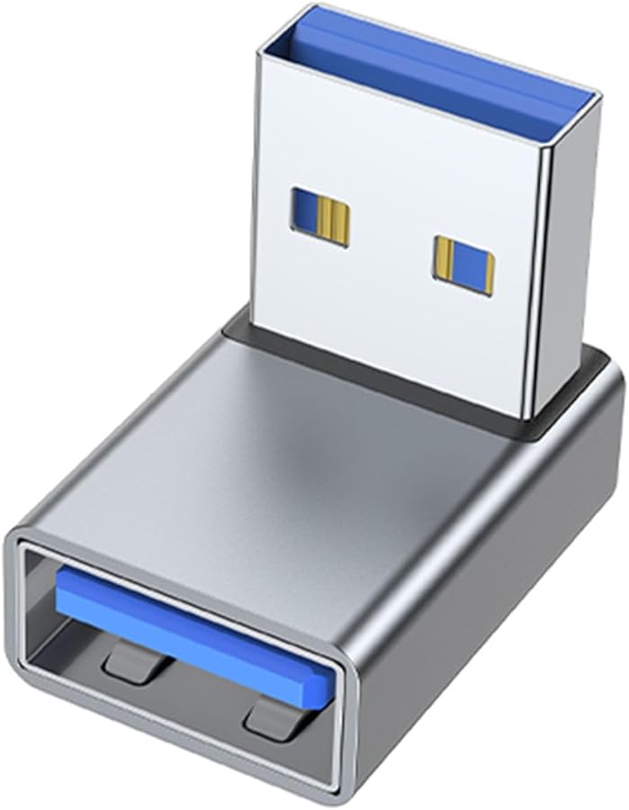 Grey USB 3.0 Up Angle Male To Female Extension Adapter Data Sync For Laptop PC - Image 1