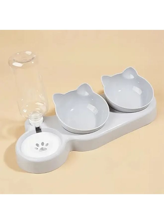 وعاء الشرب التلقائي الرمادي المضاد للانزلاق للقطط مع طبق طعام قابل لضبط الارتفاع - Image 1