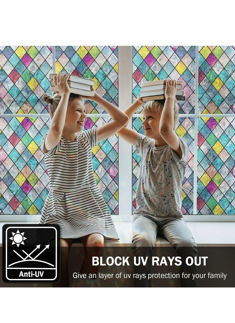 Generic Stained Glass Window Film, Window Privacy Films, Colorful Lattice Window Tint, Rainbow Glass Decals Stickers for Home Anti UV 45cm X 2m  - Image 1