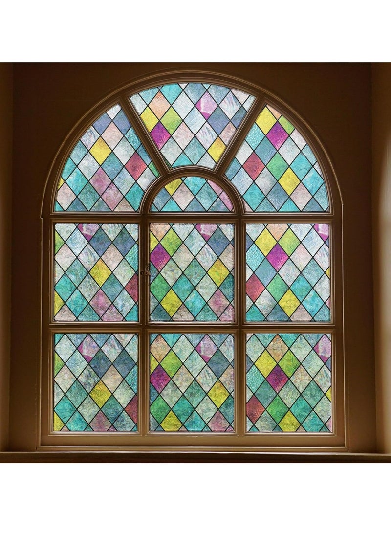 Generic Stained Glass Window Film, Window Privacy Films, Colorful Lattice Window Tint, Rainbow Glass Decals Stickers for Home Anti UV 45cm X 2m  - Image 2