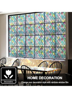 Generic Stained Glass Window Film, Window Privacy Films, Colorful Lattice Window Tint, Rainbow Glass Decals Stickers for Home Anti UV 45cm X 2m  - Image 4