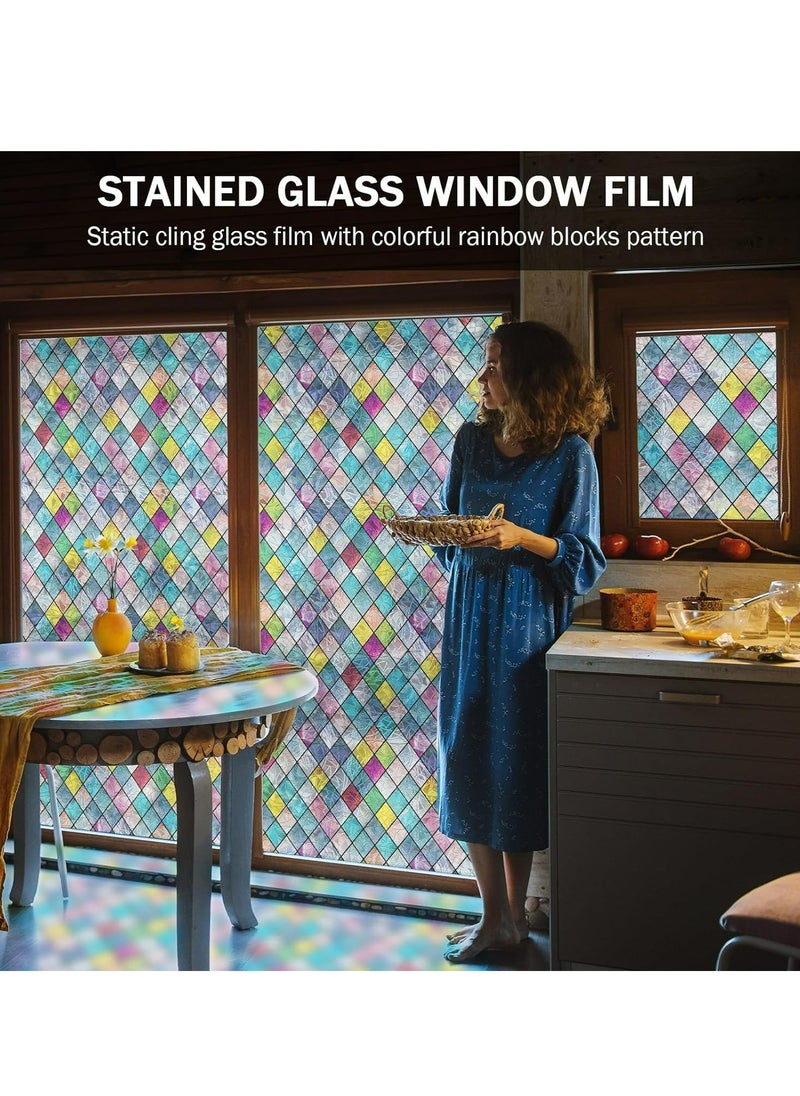 Generic Stained Glass Window Film, Window Privacy Films, Colorful Lattice Window Tint, Rainbow Glass Decals Stickers for Home Anti UV 45cm X 2m  - Image 5
