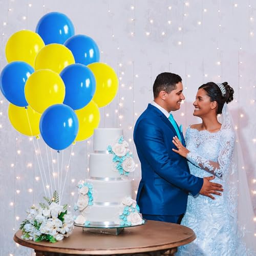 AnnoDeel 50 Pcs 12inch Yellow and Blue Balloons for Birthday and Wedding Parties - Image 3