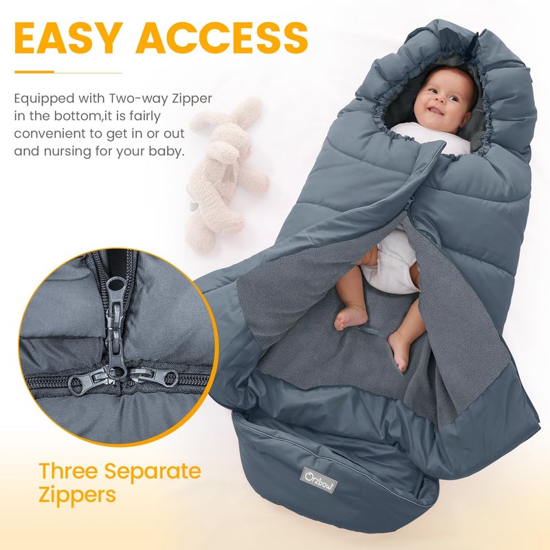 Orzbow Universal Footmuff for Stroller, Winter Warm Baby Stroller Bunting Bag, Waterproof Windproof Warm Polar Fleece Lined for Toddler Stroller Sleeping Bag, Grey - Image 4